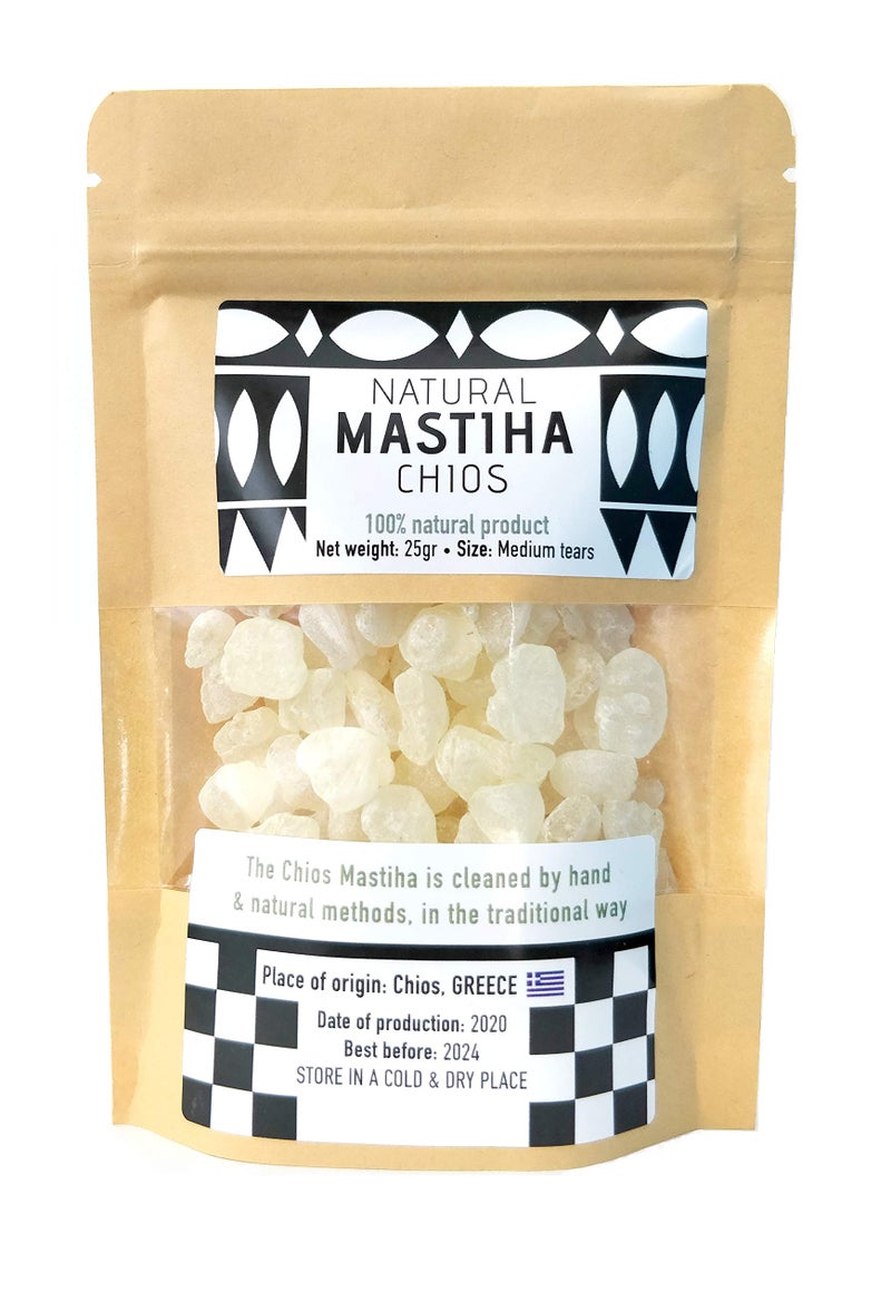 Chios Mastic Chios Mastiha Tears Gum Greek 100% Natural Mastic Packs From Mastic Growers (25gr Medium Tears) - Image 1
